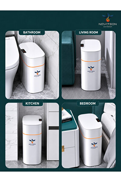 Novitson NSB-6850W 16L Automatic Smart Trash Bin — Modern Design, Effortless Disposal, Spaceless Body, Easy Everyday Use, White