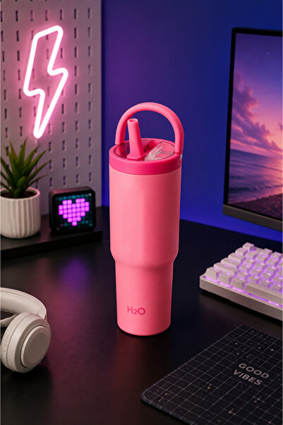 H2O Termos Kupa Bardak Pipetli Paslanmaz Çelik 960 ml | Pembe
