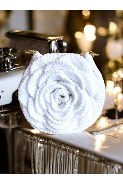Altınergiyim Polyester Makrome İpten Gül Detaylı Çanta
