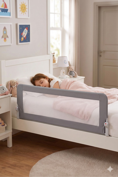 Wellgro Premium 120x65 cm Deri Kılıflı Yatak Bariyeri, Katlanır Yatak Korkulu...