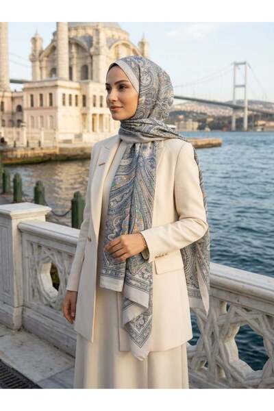 Vissona %100 İpek Etro Desenli Gri Renkli 92x210 Şal