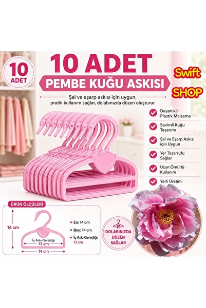 Swift Shop (10)Adet PEMBE Şal Eşarp Askısı Kaliteli Kuğu Askı Kuğu Dolap Düze...