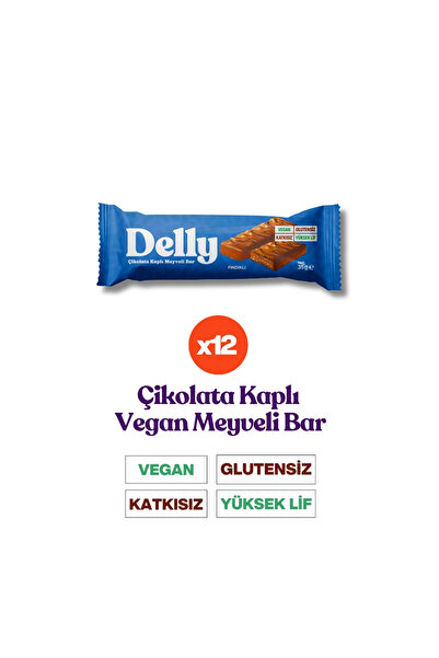 Delly 12 Adet Çikolata Kaplı - Fındıklı Meyveli Bar 35g