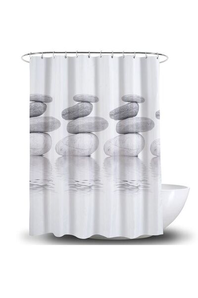 Arabest 2-Piece Anti-Mold Shower Curtain 180x180cm, Grey with Hooks, Waterproof