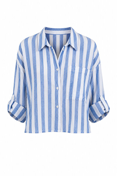 Zelish My Sister Blue Striped Short Shirt