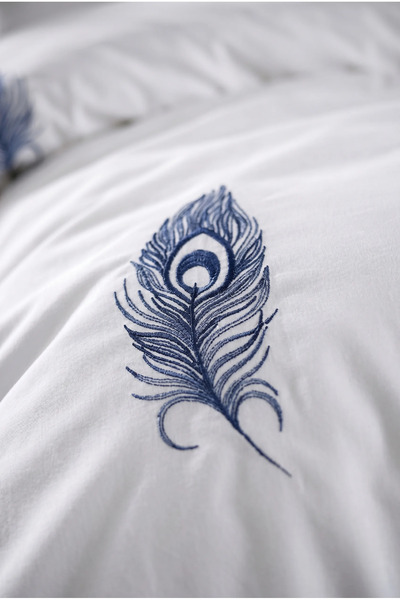 Minelya Home Collection 9 Piece Diamond Velvet Bed Runner Covered Penna Double Blue Embroidered Cotton Duvet Cover Set