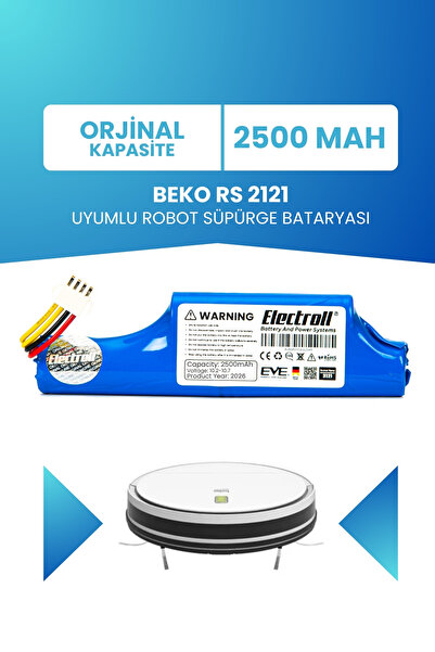 ELECTROLL BEKO RS 2121 Uyumlu Batarya (ORJİNAL KAPASİTE) 2500mah Pil Robot Sü...