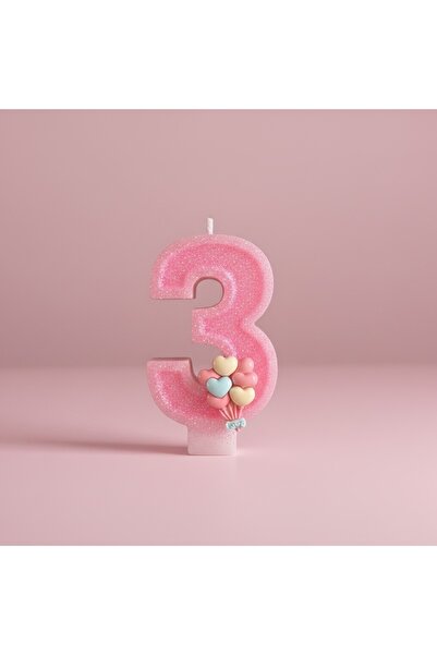 Miki & Miki Pembe Simli Pasta Mumu Doğum günü mum 3 yaş Balon Konsept
