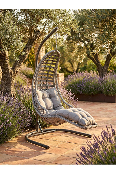 huteras Bodrum Tekli Rattan Bahce Balkon Salincagi Gri Tek Kisilik Yandan Gov...