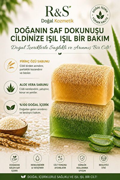 R&S Doğal Kozmetik Kabak Lifli Doğal Pirinç Özü Sabun Aloe Vera Sabun Peeling...