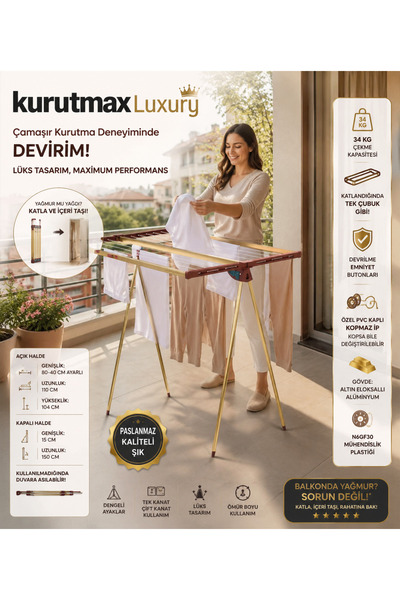 KURUTMAX Alüminyum İp Askılı Çamaşır Kurutma Askısı