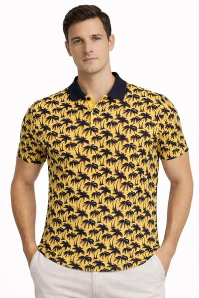 Generic Brand Tricou pentru bărbați din țesătură Pique, cu guler polo, cu imp...