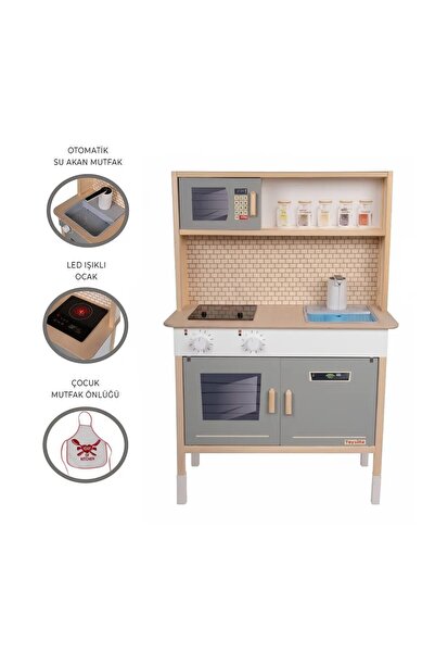 Toysilla Sulu ( Su Akan) Ve Işıklı Ahşap Oyuncak Çocuk Mutfak Seti 1030