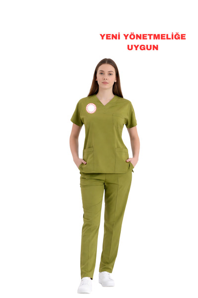 Brl Üniforma Çim Yeşili Eczacı Forması Likralı Scrubs Unisex Takım - Yeni Yön...
