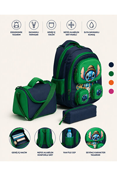 MİECZ BAGS Sevimli Karekter Baskılı Çok Cepli Modern Erkek Kız Çocuk Anaokulu...
