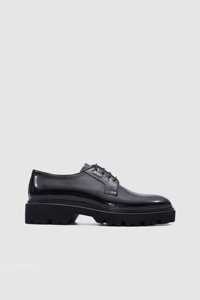 TOGO Men's Black Genuine Leather Laced Classic Derby Shoes [052362]