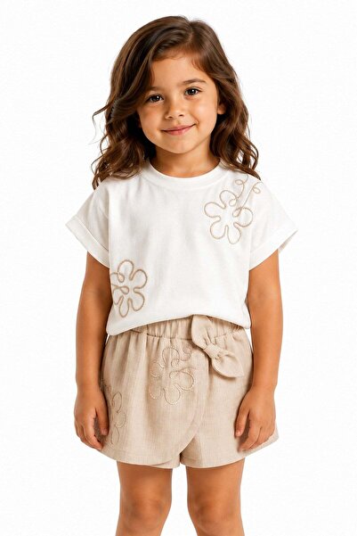 dinamik çocuk Girl's floral embroidered skort set with shorts - ages 2-5