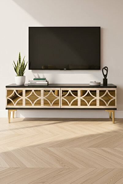 cnyr TSA1236ATG - ÖZTV120 TV STAND, TV SEHPASI ANTRASİT - TRAVERTEN - GOLD 120CM