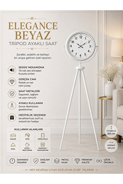 ZENTİME Elegance Beyaz Tripod Ayaklı Saat
