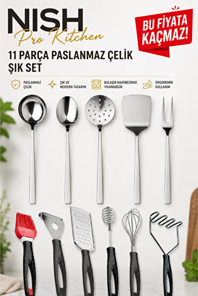Birpa "NISH Pro Kitchen" 11 PARÇA PASLANMAZ ÇELİK ŞIK Set