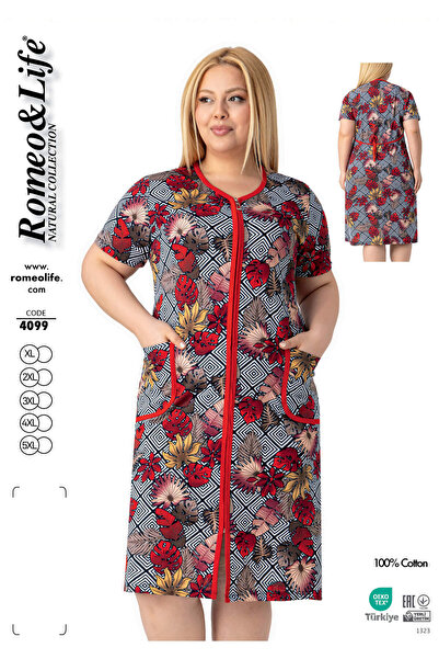 ROMEO LİFE Women's Large Size 100% Cotton Combed Fabric Zippered Summer Dress...
