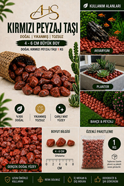 AHS Kırmızı Bordo Dolomit Çakıl Taşı 4-6 Cm 1 Kg Dekoratif Bahçe Peyzaj Saksı...