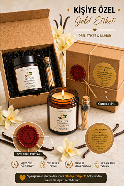 Avenda Home Vanilya Kokulu %100 Doğal Soya Aromaterapi Mum – Premium Amber Ca...