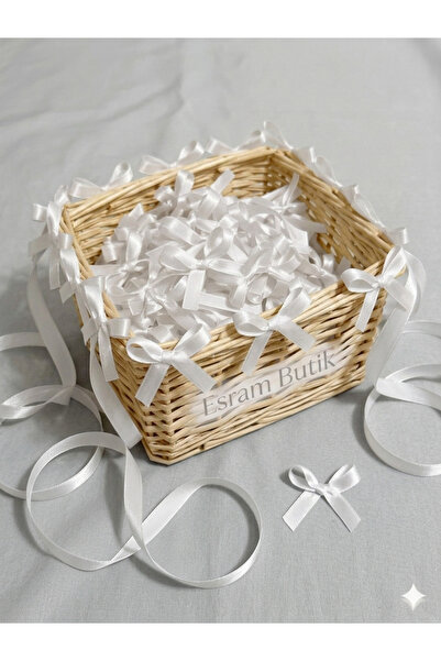 Esram Butik White Bow Satin Ribbon 10 mm - Wedding Favors, Gift and Balloon D...