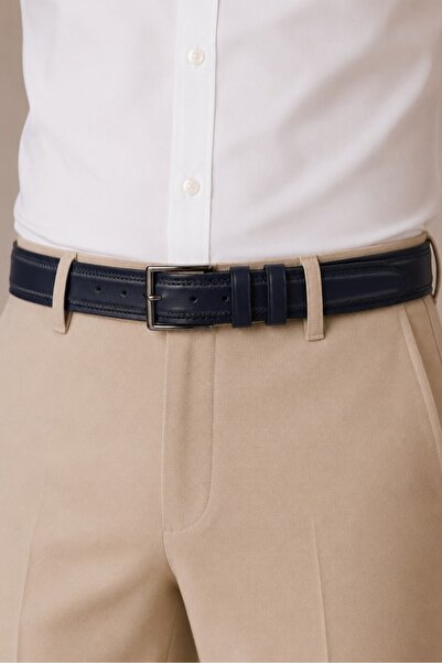 Madmext Μπλε Navy Faux Leather Διπλή Ραφή Απλό Ανδρική Ζώνη 7221