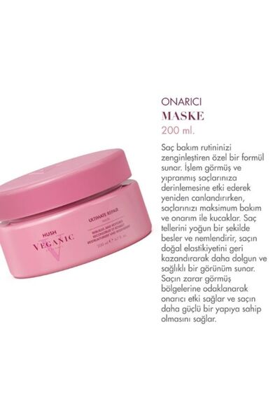 HUSH Veganic Ultimate Repair Yıpranmış Saçlar İçin Onarıcı Maske 200 ml