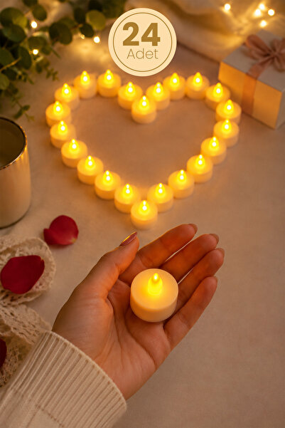Telvesse 24 Adet Led Tealight Mum Mini Dumansız Pilli Alevli Dekoratif Yapay ...