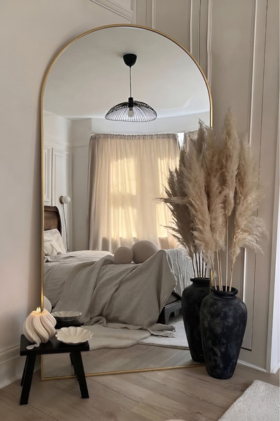 Taimi مرآة كبيرة جدًا بتصميم أنيق 180 × 80 سم - إطار معدني ذهبي وحامل خلفي