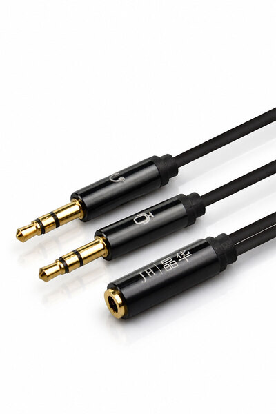 JINGHUA 1 Dişi 2 Erkek 3.5mm Aux Kulaklık ve Mikrofon Ses Ayırıcı Kablo - (1x...