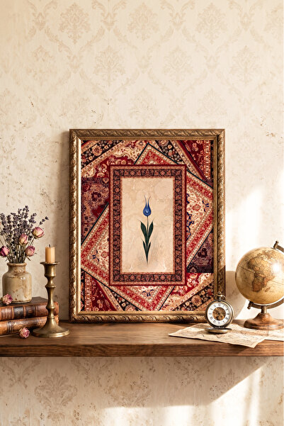 epiqart Geleneksel Desenli Lale Kompozisyonu - Vintage Desenli Çerçeve - İnce...