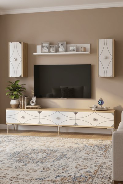 cnyr TVR1897DBS - ALFA TVR180 TV ÜNİTESİ TAKIM , TV SEHPASI SAFİRMEŞE - BEYAZ...