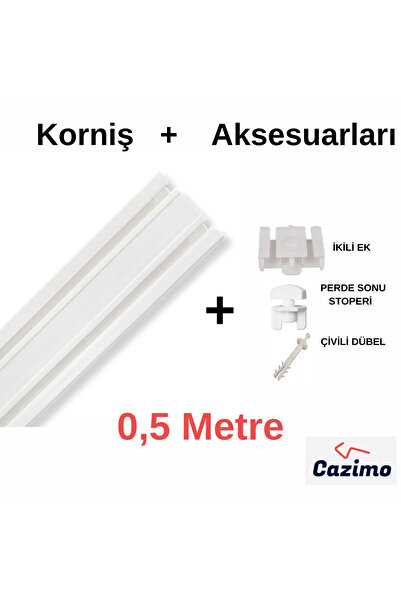 CAZIMO İkili Korniş Rayı PVC Perde Rayı Ölçü Seçenekli Tavan Tipi Beyaz Korni...