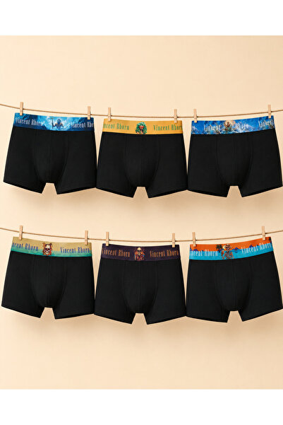 Vincent Rborn Erkek Pamuklu Esnek 6'lı Paket Boxer Skull Havana and Olympos