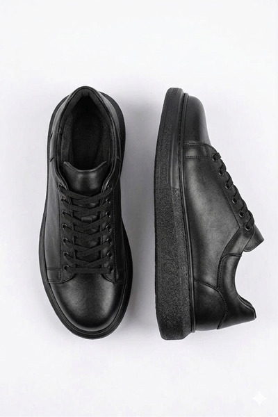 Zerenyus Premium Yüksek Taban Bağcıklı Erkek Sneaker Siyah