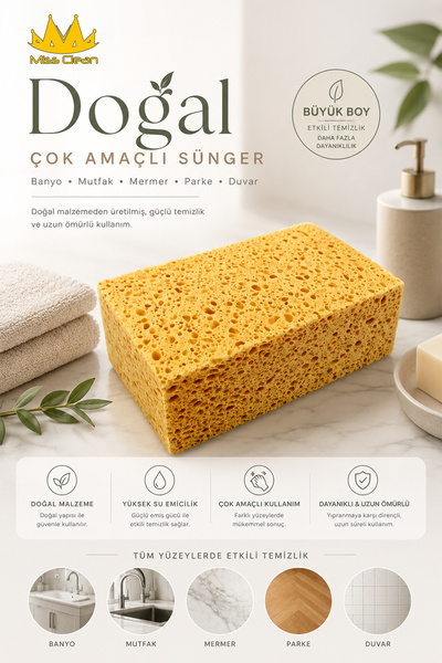 Miss Clean (1 bucată) Burete natural multifuncțional pentru baie, bucătărie, ...