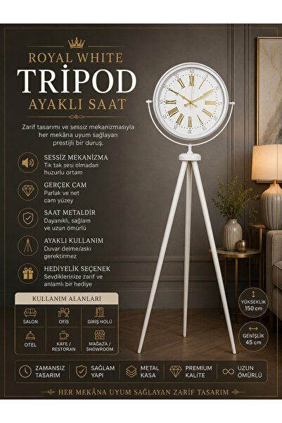 ZENTİME Royal White Gold Roma Rakam Tripod Ayaklı Saat
