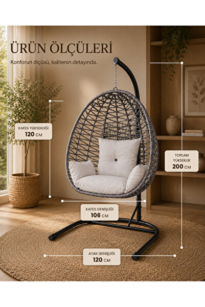 cavisshome Caviss Home Armut Salıncak Tek Kişilik Makrome Ip Örgü Bahçe Balko...
