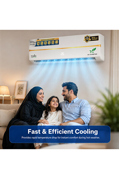 Enviro مكيف هواء إنفيرو جنرال جولد سيريز بقدرة 1.5 طن و18,000 وحدة حرارية بريطانية مع محول تيار مستمر |   ضاغط T3 |   تدفق الهواء رباعي الأبعاد |   التبريد التوربيني |   غاز التبريد R32 |   الزعانف الذهبية |   EAC-18GST3
