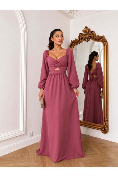 Modafeminen Rochie lungă de seară cu detaliu noduri și trandafiri uscați 582620