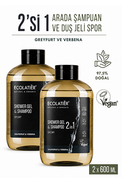 ECOLATIER شامبو وجل استحمام للرجال 2 في 1، 600 مل × 2، مجموعة رياضية برائحة ا...