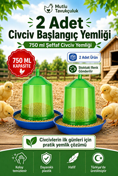 MUTLU TAVUKÇULUK 2 Adet Civciv Başlangıç Yemliği Askılı Yemlik 0.75 Kg Kaz Ör...