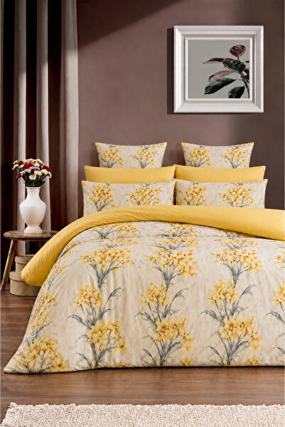 Cotton Viva Double Elastic Sheet Duvet Cover Set Cotton Yellow Bouquet
