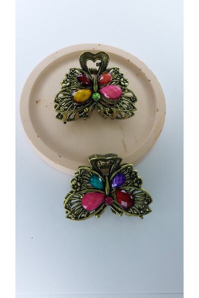 Women's Metal Latch Hair Clip 2-Piece Vintage Colorful Butterfly Hair Clip