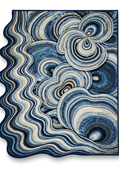 Rugs Modern Halı SDT Mavi Tonlarda Soyut Şekilli Dalgalı Desenli Dokuma Taban...