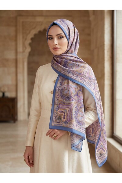 Vissona 100% İpek Etro Desenli Saks - Pembe Renkli 92x210 Şal