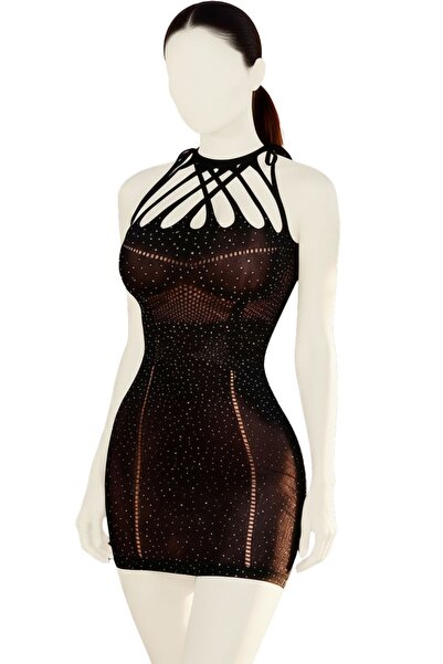Lingerie and Fashion Style Sparkle Glitter Rhinestone Fishnet Hollow Bodystoc...